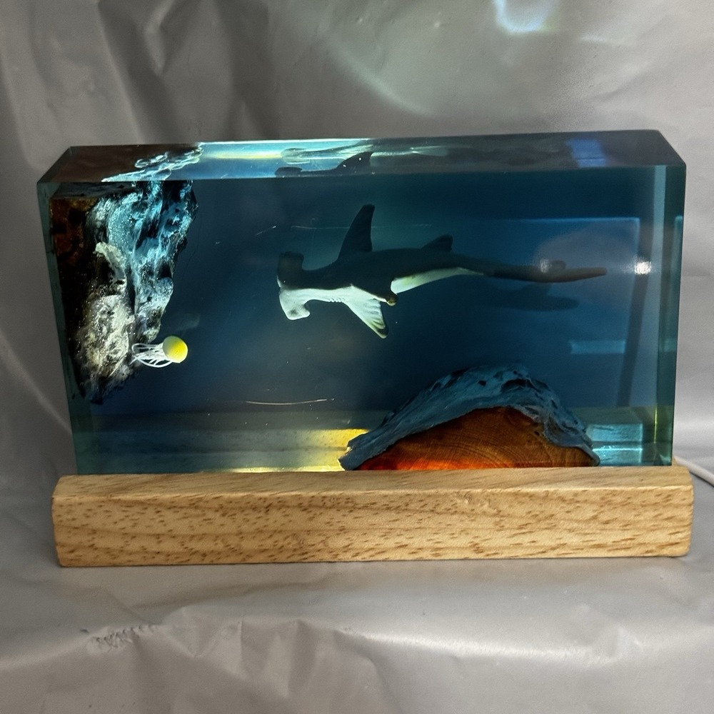 Hammerhead Shark Jellyfish Resin Lamp Nightlight Handmade Ocean Bedside Light